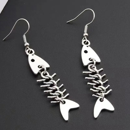 Fashion Handmade Simple Design Antique Silver Color Fish Bone Earrings（姜油）