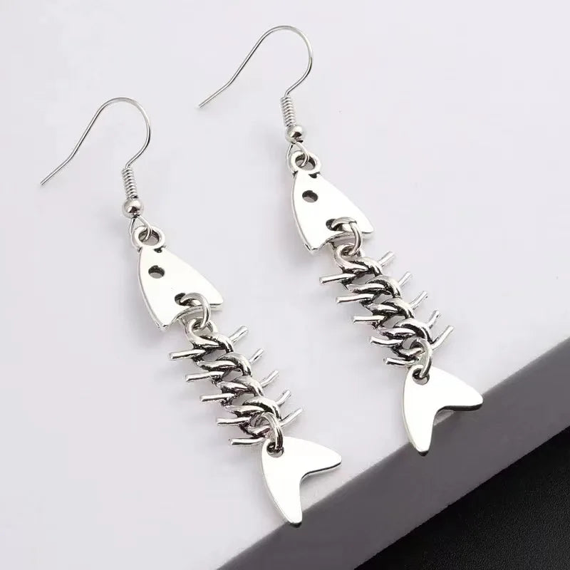 Fashion Handmade Simple Design Antique Silver Color Fish Bone Earrings（姜油）