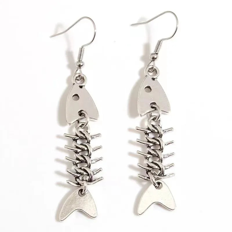 Fashion Handmade Simple Design Antique Silver Color Fish Bone Earrings（姜油）