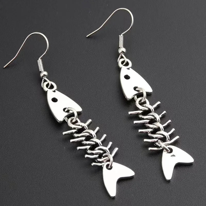 Fashion Handmade Simple Design Antique Silver Color Fish Bone Earrings（姜油）