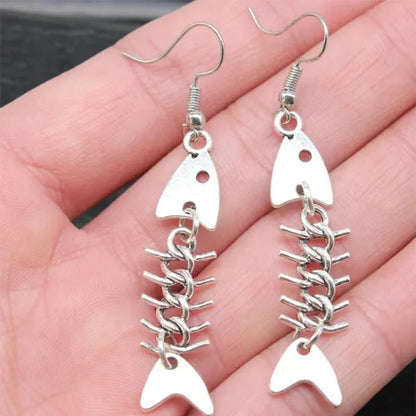 Fashion Handmade Simple Design Antique Silver Color Fish Bone Earrings（姜油）